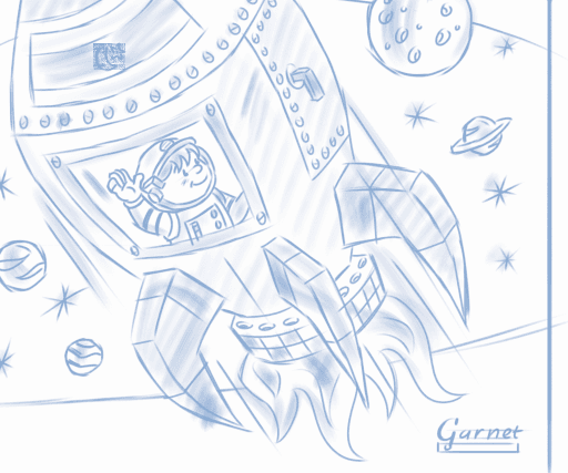 A sketch of astronaut waving from spaceship.