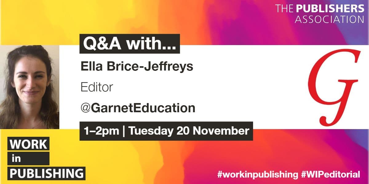 A Q&A banner with Ella, an editor, for Work in Publishing Week, in collaborating with The Publishers Association.