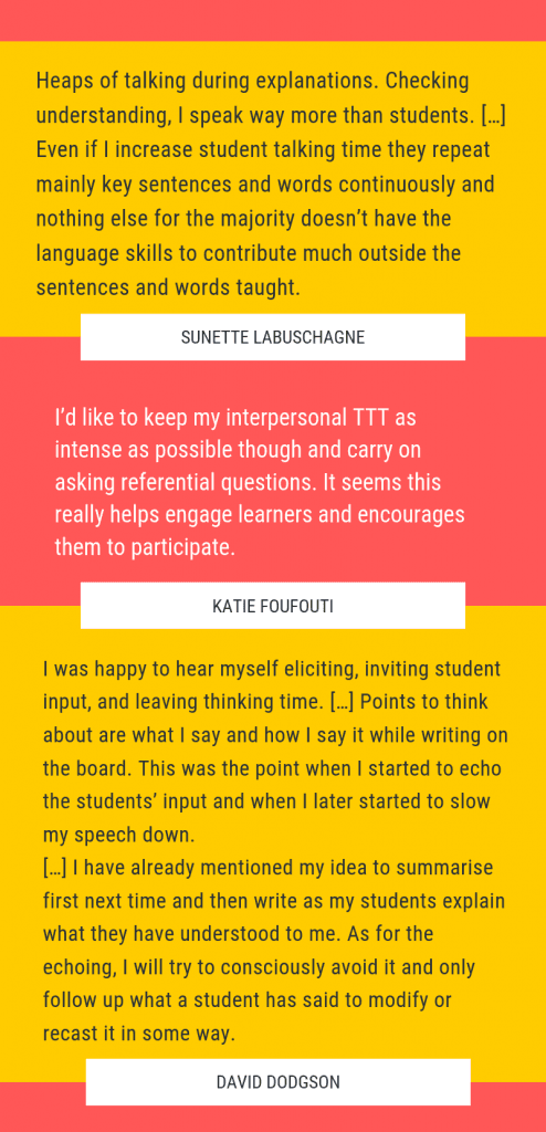 Image with three quotes from English teachers talking about watching their classroom sessions back.