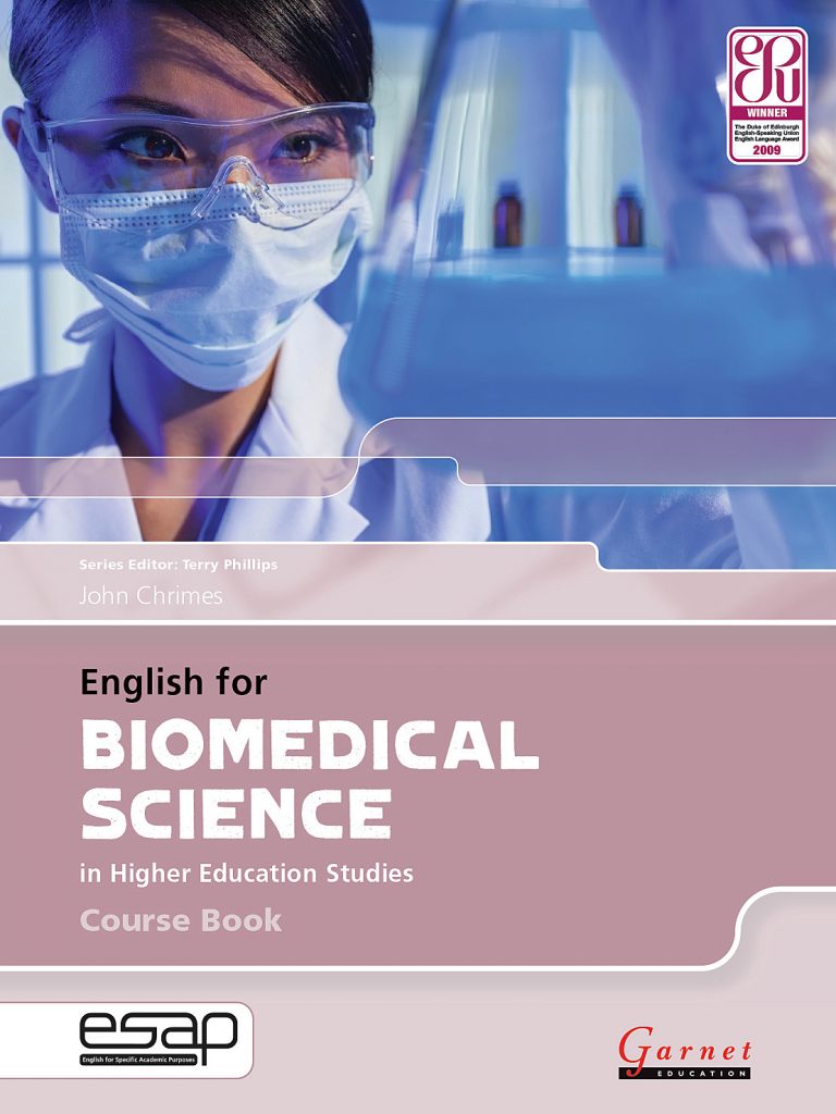 The cover of the English for Biomedical Science Course Book. 