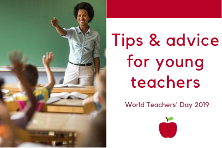 Tips & advice for young teachers. Teacher standing at the front of the classroom.